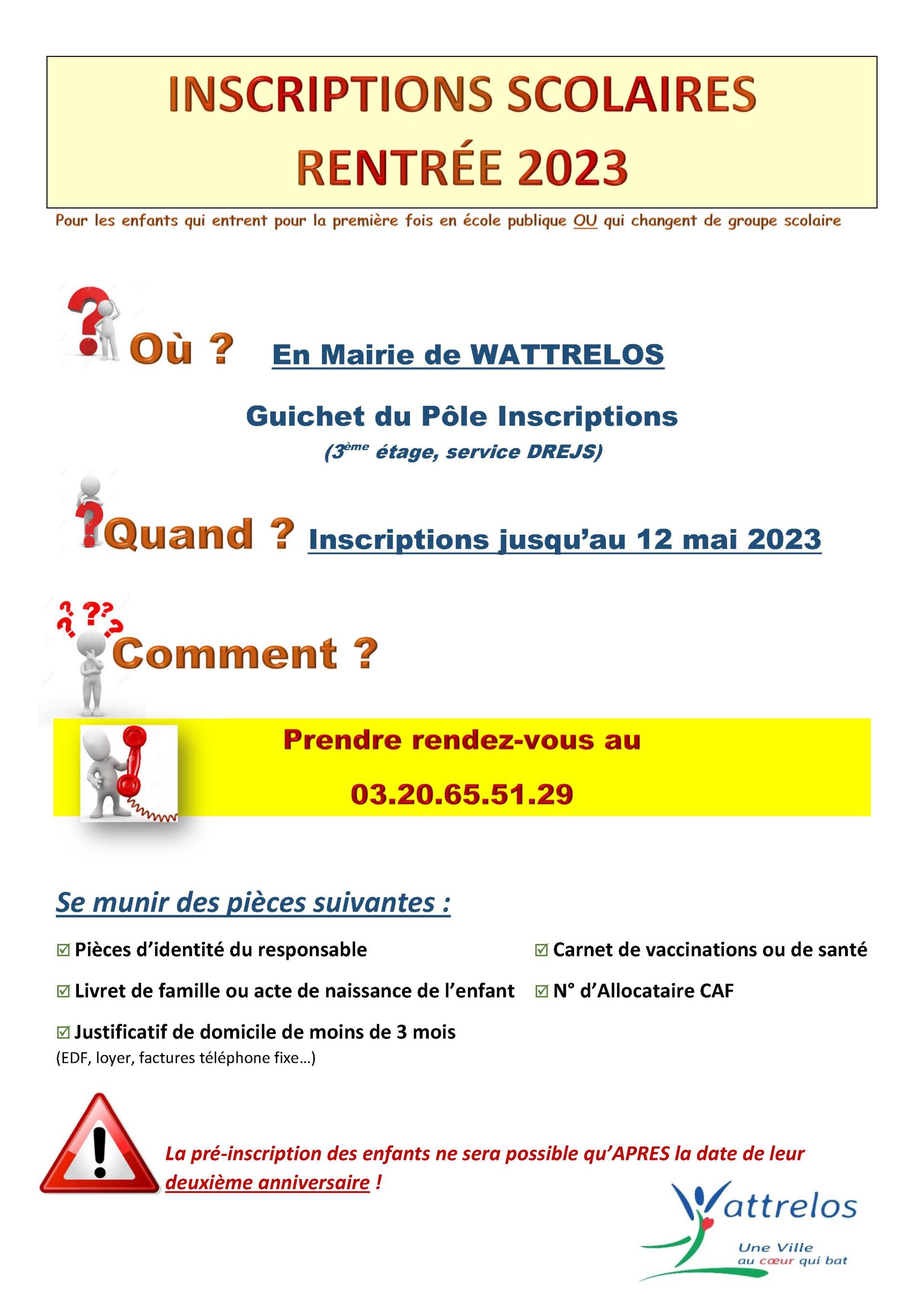 Inscriptions pour la rentrée scolaire 2023