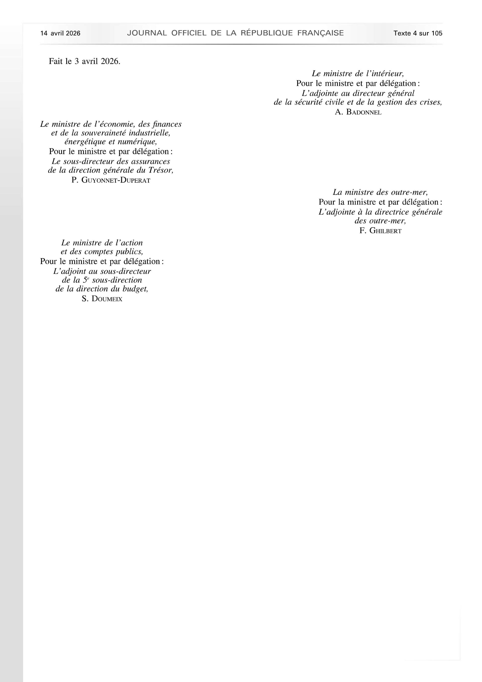 Extrait de l'arrêté interministériel du 3 avril 2026 - 2